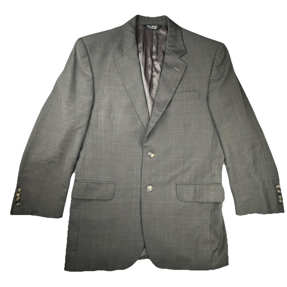 Jos. A. Bank Mens Blazer 39R Wool Windowpane Gray Two Button Classic Sport Coat